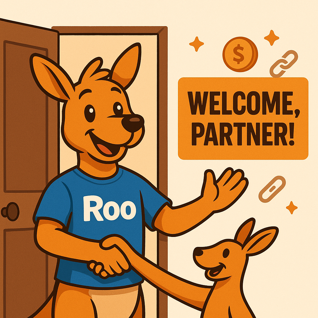 Welcome Partner - Roo mascot welcoming new partners